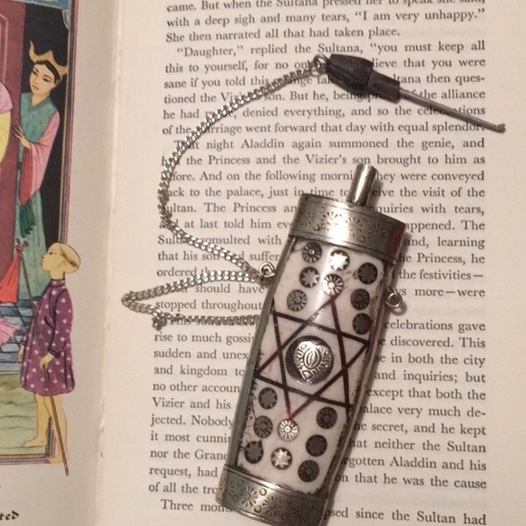 Vintage Jewelry - Vintage Brass / Bone Mezuzah (?) Pendant